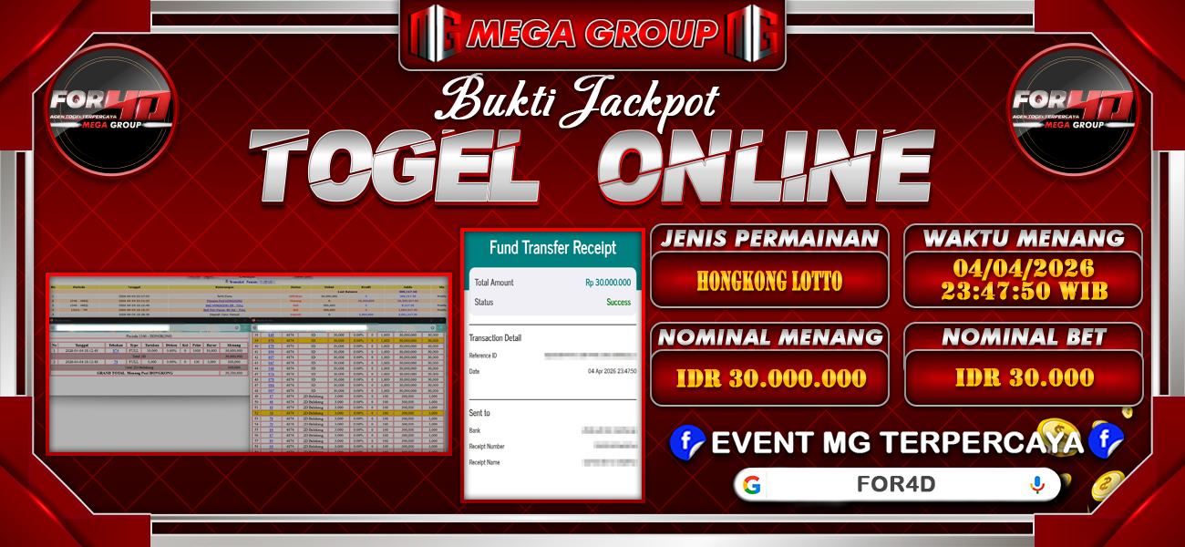 Bukti JP situs For4D hari Sabtu, 04 April 2026