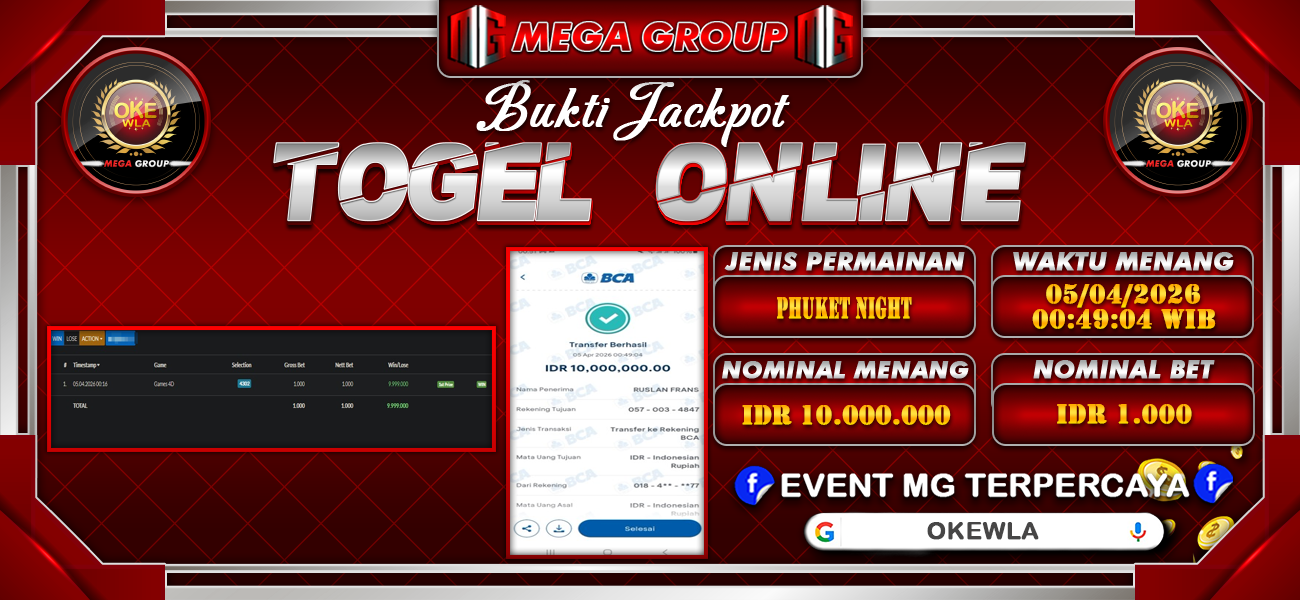 Bukti JP situs Okewla hari Minggu, 05 April 2026